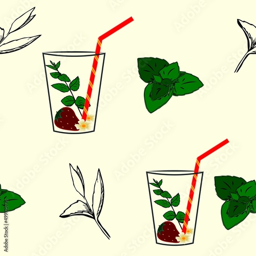 pattern strawberry mint packaging tubule cocktail leaves glass drink pattern packaging