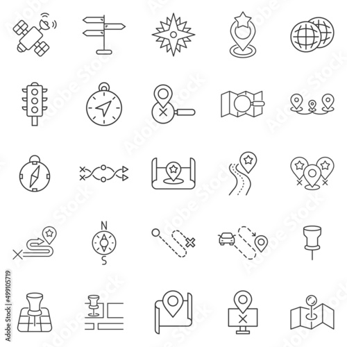 Navigation icon set in flat style. Gps direction vector illustration on white isolated background. Locate pin position business concept.
