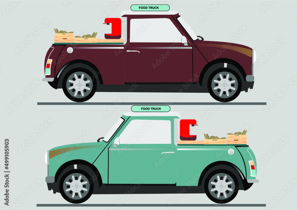 Fototapeta premium Vector image of a car that is used to make a food truck by using colors to look attractive.