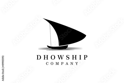 Silhouette of Dhow logo design, Traditional Sailboat