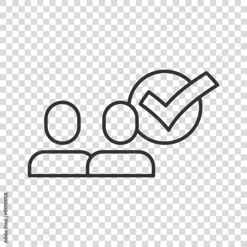 Organization management icon in flat style. People with check mark vector illustration on white isolated background. Businessman business concept.