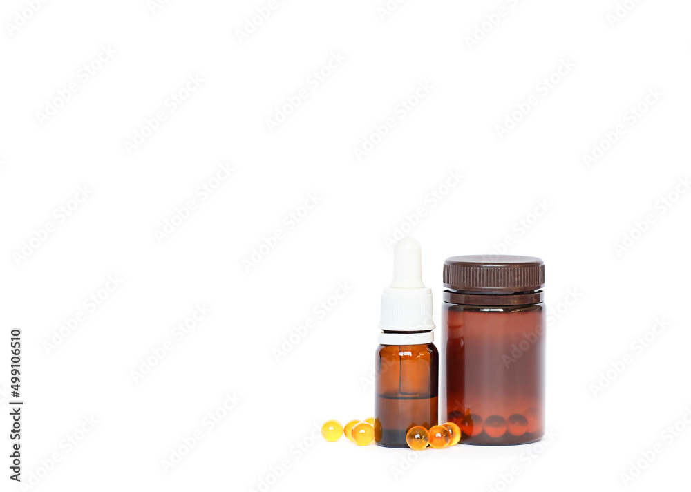 two jars with medicines on a white background two jars with medicines on a white background