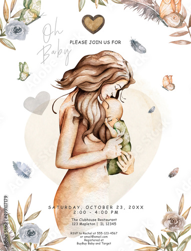mom and baby, newborn, family, love, blonde and brunette, vintage style watercolor