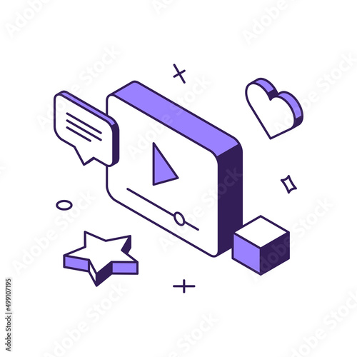 Multimedia content creation online video marketing digital strategy 3d icon isometric vector illustration. Influencer web presentation advertising promo campaign business communication technology