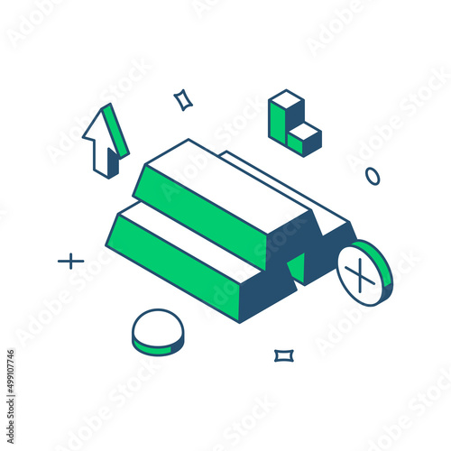 Minimalist golden bar stack business success, financial growth 3d icon isometric vector illustration. Banking finance economic pyramid luxury investment, money, profit, savings, treasure reserve