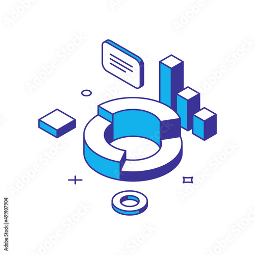 Planning data analyzing financial diagram chart with columns corporate strategy development dynamic 3d icon isometric vector illustration. Datum accounting infographic report marketing optimization