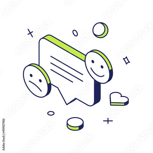 Positive negative comments customers feedback service brand quality satisfaction evaluation 3d icon isometric vector illustration. Media marketing client opinion chatting rating review ranking result