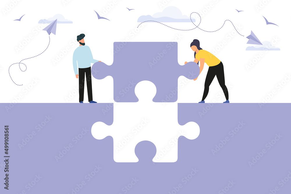 Business concept. Team metaphor. people connecting puzzle elements. vector illustration
