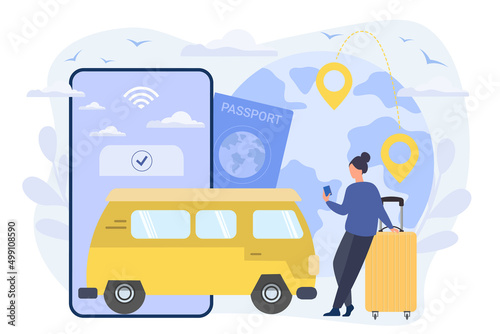 Businesswoman travels the world. Vector Illustration

