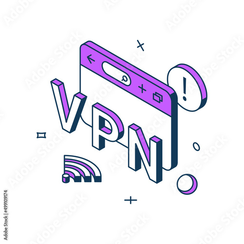 VPN safety browser connection internet cyber security 3d icon isometric vector illustration. Network technology system unblock website global privacy firewall virtual lock blocking communication