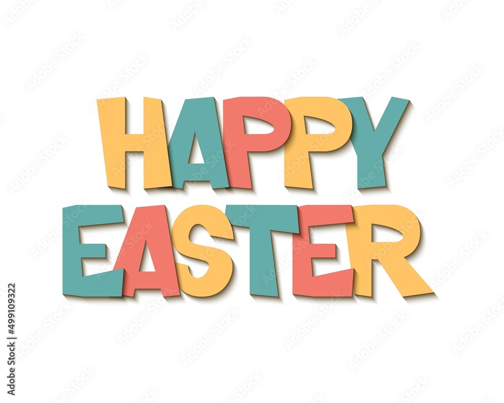 Happy Easter. Text, lettering for a festive greeting card, banner, poster. Letters in the grotesque style, casts a brown shadow. Vector illustration in flat style. Happy Easter. Text, lettering for a festive greeting card, banner, poster. Letters in the grotesque style, casts a brown shadow. Vector illustration in flat style.
