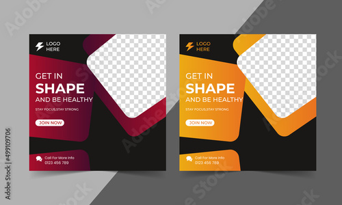 Fitness gym social media banner template set for advertisement.