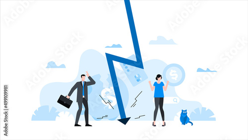 Lighting strike between businessman and woman. Animation ready duik friendly vector. Conceptual business story. Financial crisis, economic recession, bankruptcy, depression.