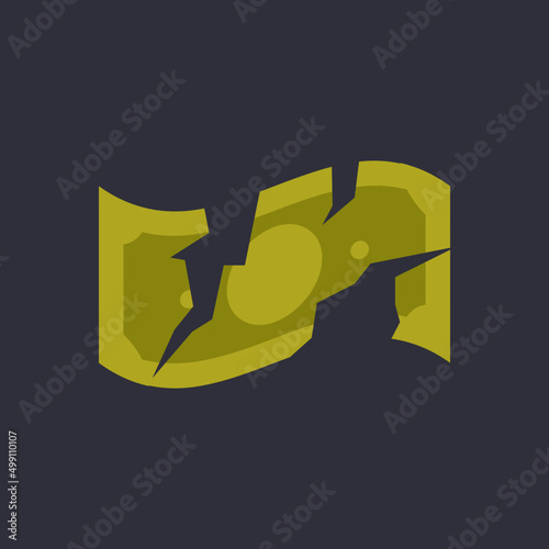 Dollar money broken and downward currency money crisis flat vector illustration.
