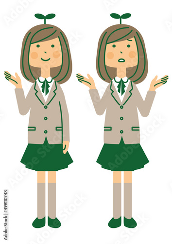 女性　学生　制服　芽