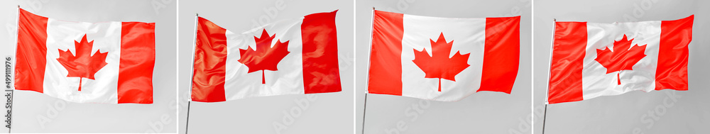 Set of waving Canadian flag on light background