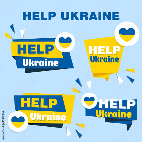 Help Ukraine, a set of stickers. Vector illustrations.