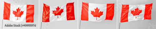 Set of waving Canadian flag on light background