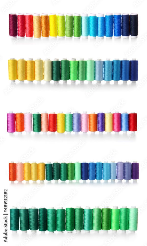 Many different colorful threads isolated on white Many different colorful threads isolated on white