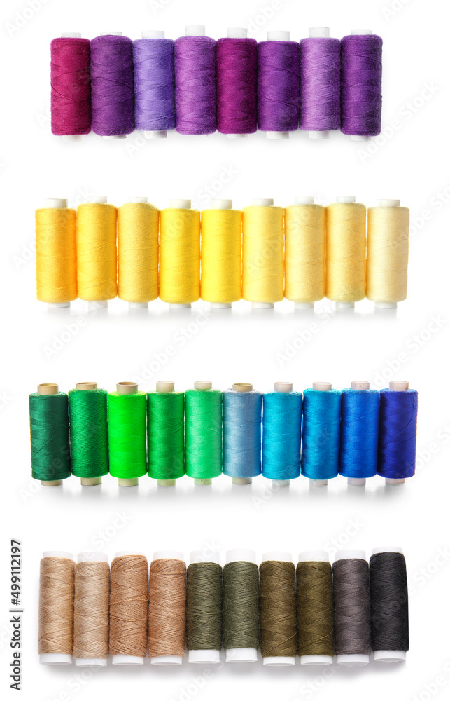 Many different colorful threads isolated on white Many different colorful threads isolated on white