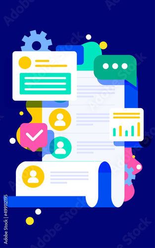 Business people are preparing resumes with various data in the background, vector illustration