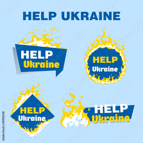 Help Ukraine, a set of stickers. Vector illustrations.