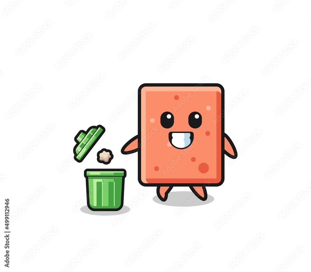 illustration of the brick throwing garbage in the trash can illustration of the brick throwing garbage in the trash can