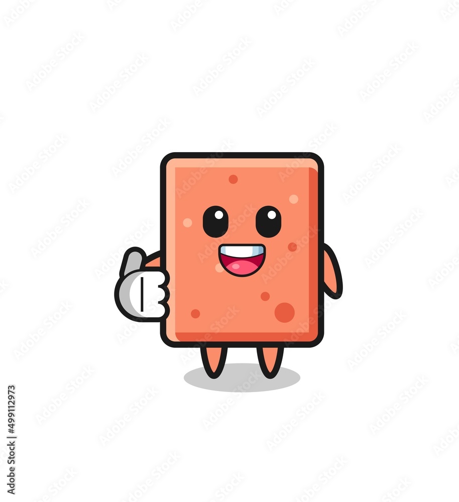 brick mascot doing thumbs up gesture