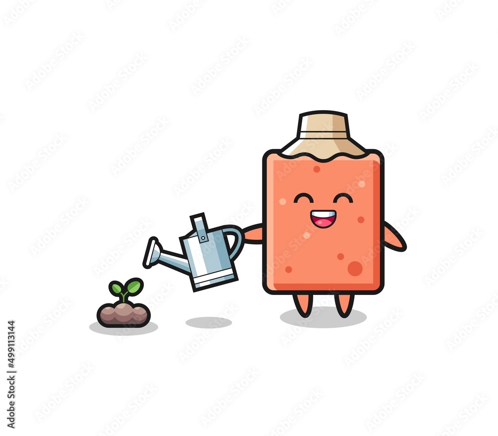 cute brick is watering plant seeds