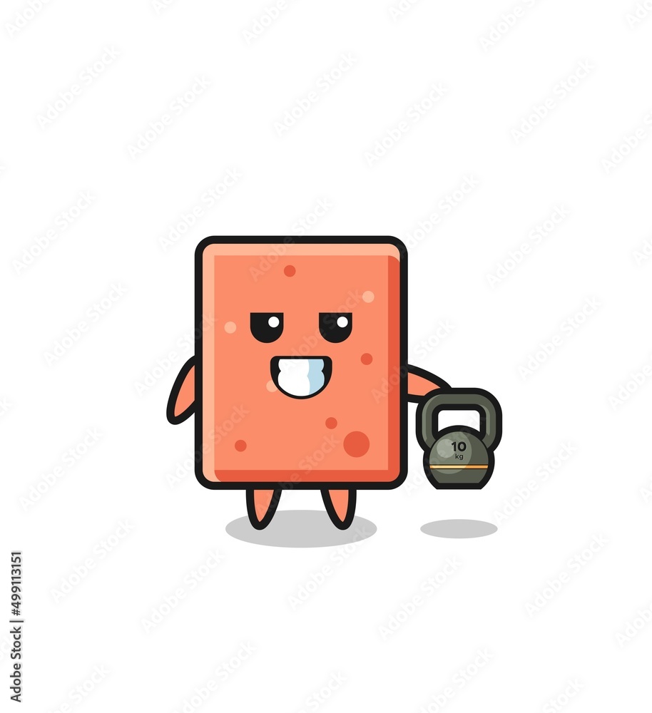 brick mascot lifting kettlebell in the gym brick mascot lifting kettlebell in the gym