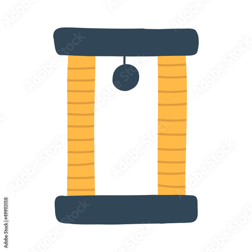 Cat scratching post in cartoon flat style. Cat tree with a toy ball, furniture for kittens. Kitten accessories, pet claw sharpener isolated on white background