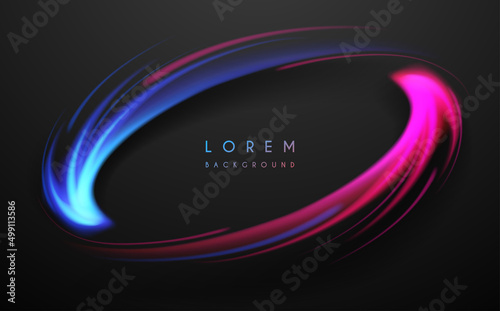 Abstract neon light swirl effect on black background