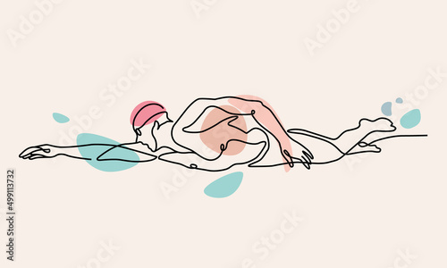Continuous one line drawing of front crawl freestyle swimmer