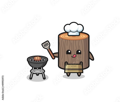 tree stump barbeque chef with a grill