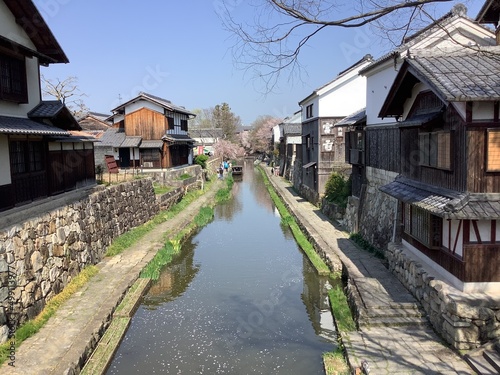Cityscape with waterways in Omihachiman, where cherry blossoms bloom in spring © Kimichan