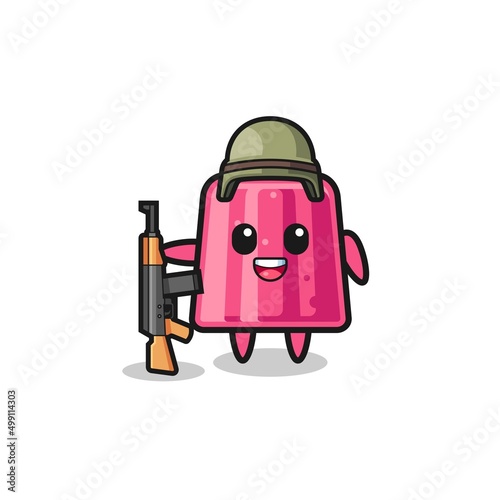 cute jelly mascot as a soldier