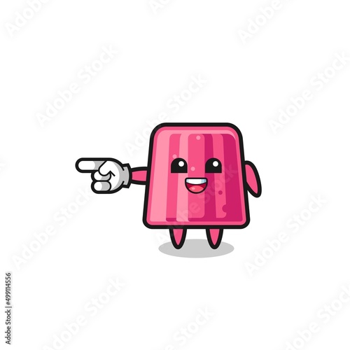 jelly cartoon with pointing left gesture