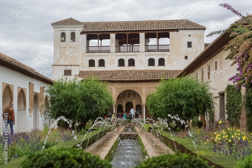 Exterior view at the Garden Water Channel, or Patio de la Acequia, on Generalife Gardens, inside at the Alhambra citadel, alcazaba, Granada, Andalusia, Spain © Miguel Almeida