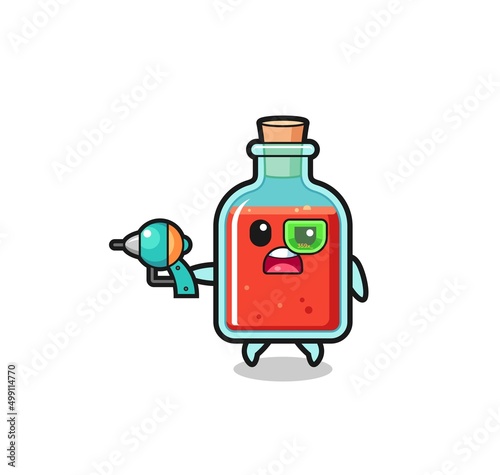 cute square poison bottle holding a future gun