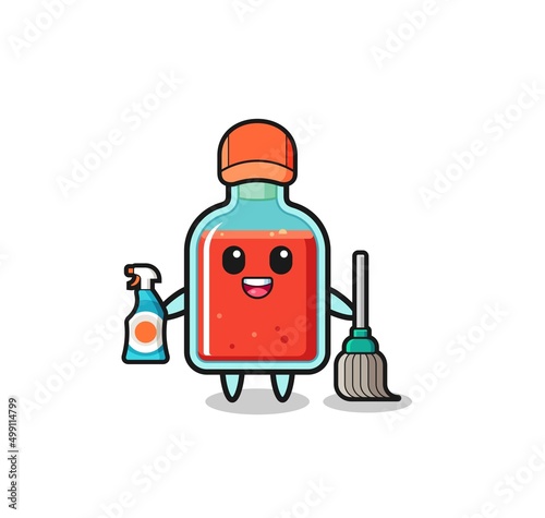 cute square poison bottle character as cleaning services mascot