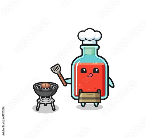 square poison bottle barbeque chef with a grill