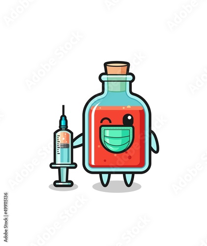 square poison bottle mascot as vaccinator
