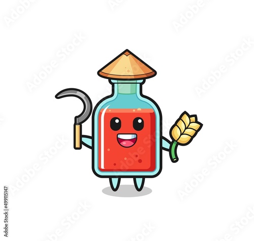 square poison bottle Asian farmer holding paddy