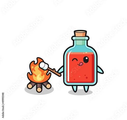 square poison bottle character is burning marshmallow