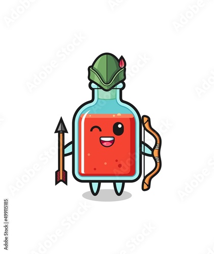 square poison bottle cartoon as medieval archer mascot
