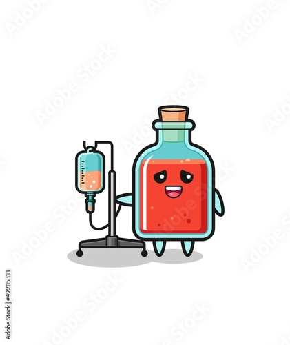cute square poison bottle character standing with infusion pole