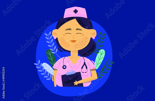 Nurse's day with uniform and bonnet with Notepad