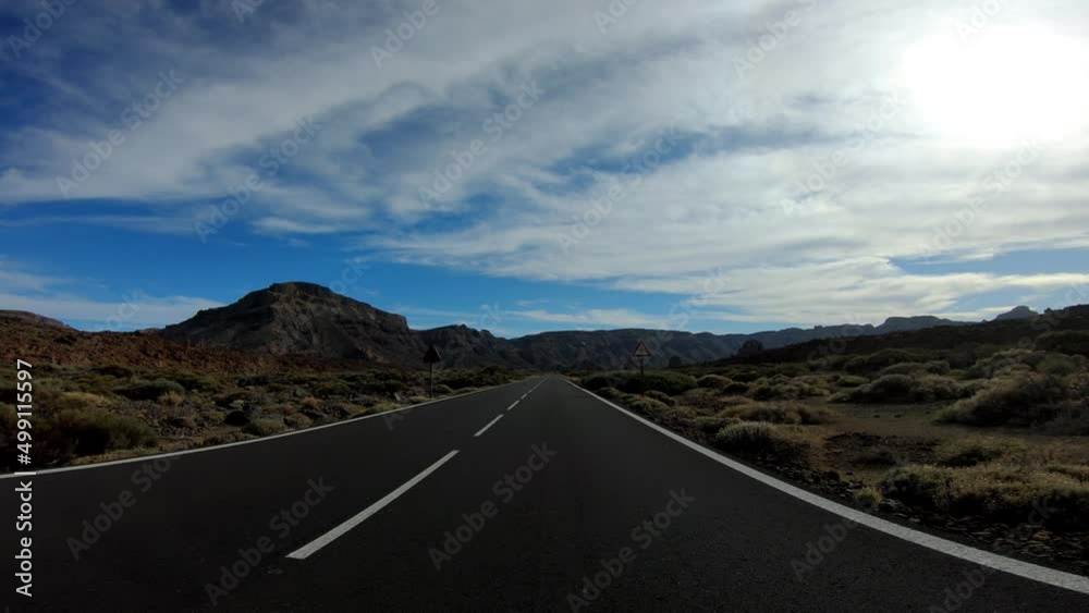 Drivers view on a mountain road on Tenerife near the mount Teide. Spain, Canary Islands Drivers view on a mountain road on Tenerife near the mount Teide. Spain, Canary Islands