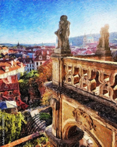 Canvas Print Real painting modern artistic artwork Prague Czechia drawing in oil city center