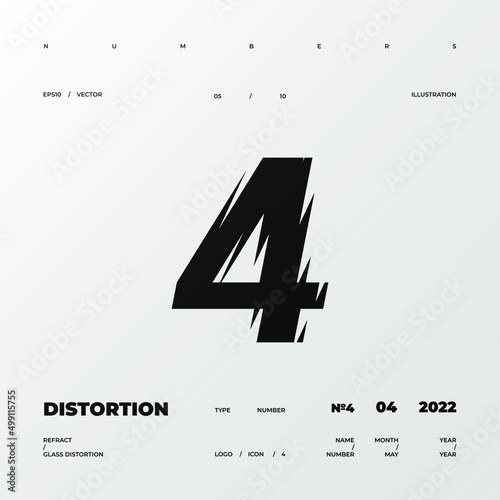 Refraction and Distortion number. Glass Effect minimal illustration. Abstract sign, symbol for promotional poster, music poster, sale banner, brochure or logo for your brand. Eps10 vector.